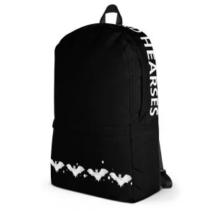 Black back pack with white bats, Graphic