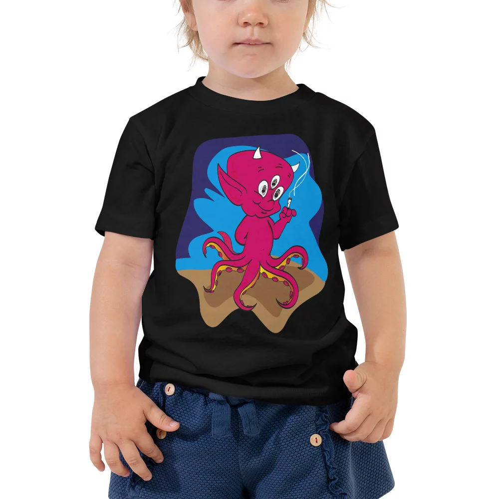 smoking 3 eyed octopus devil baby toddler t-shirt