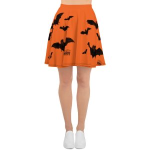 black and orange vampire bat retro skater skirt