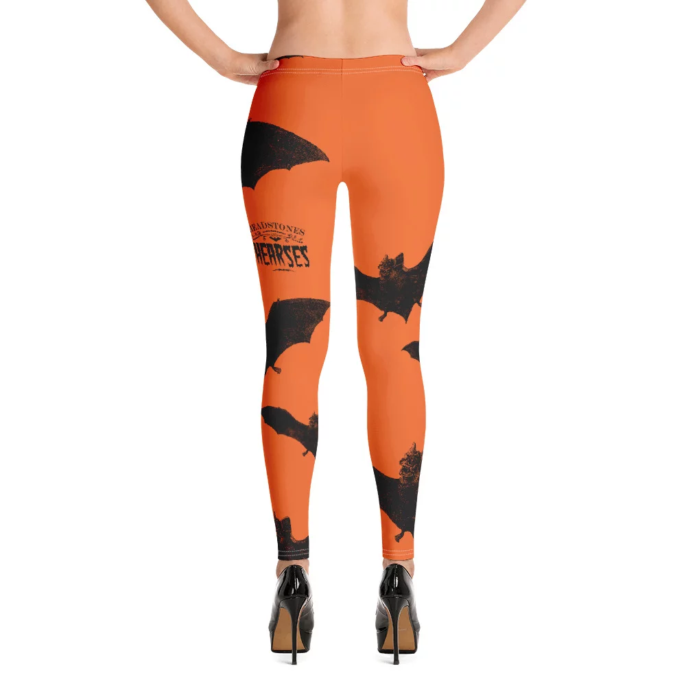 black and orange vampire bat halloween leggings