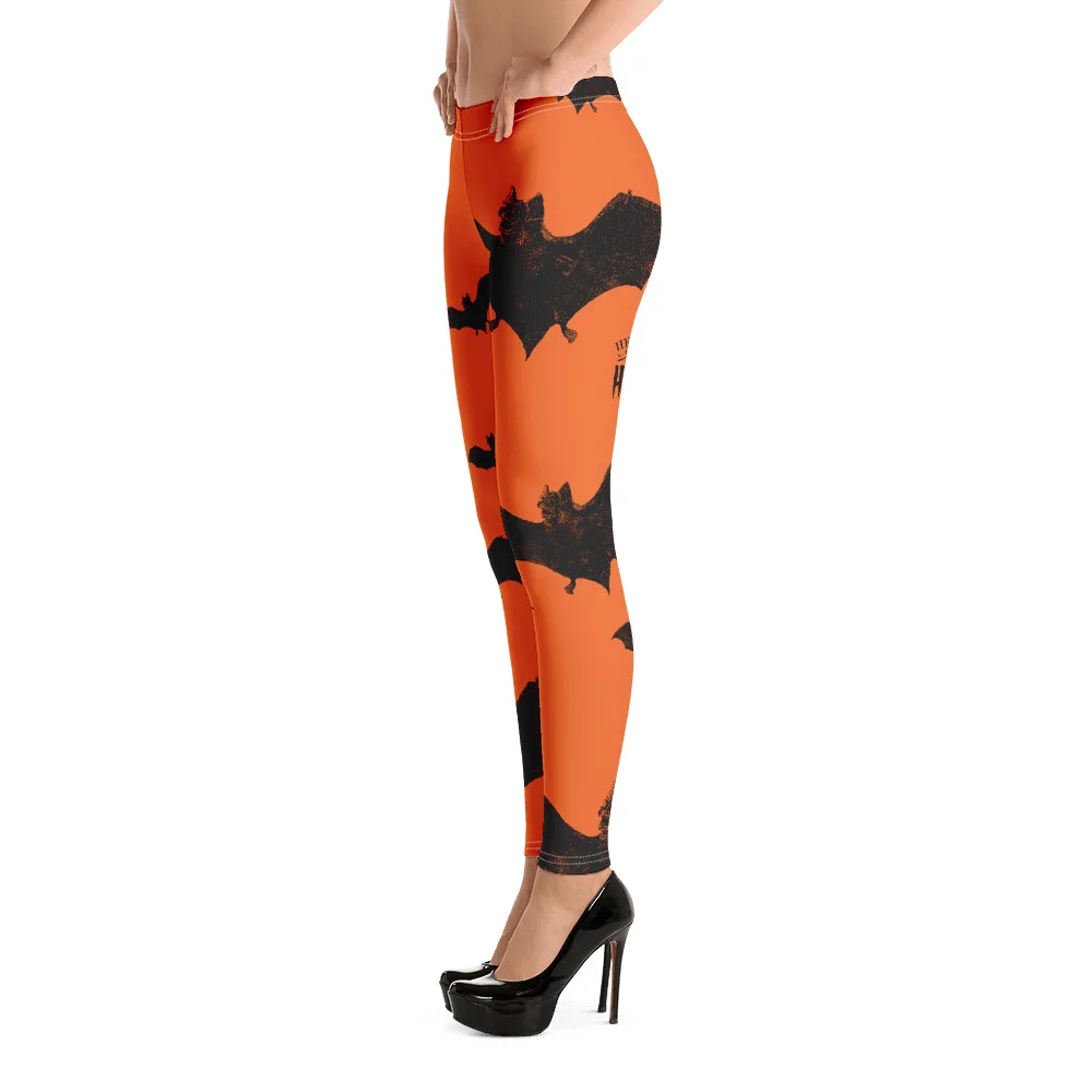 black and orange vampire bat halloween leggings