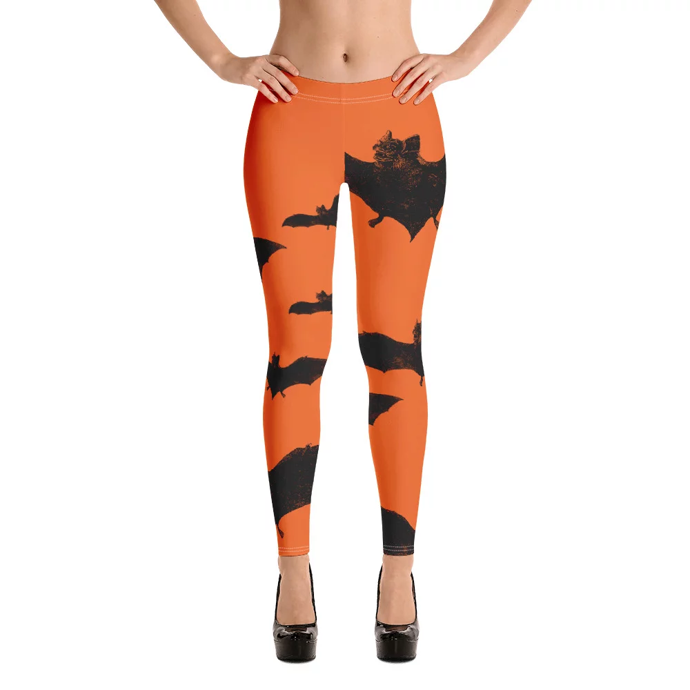 black and orange vampire bat halloween leggings