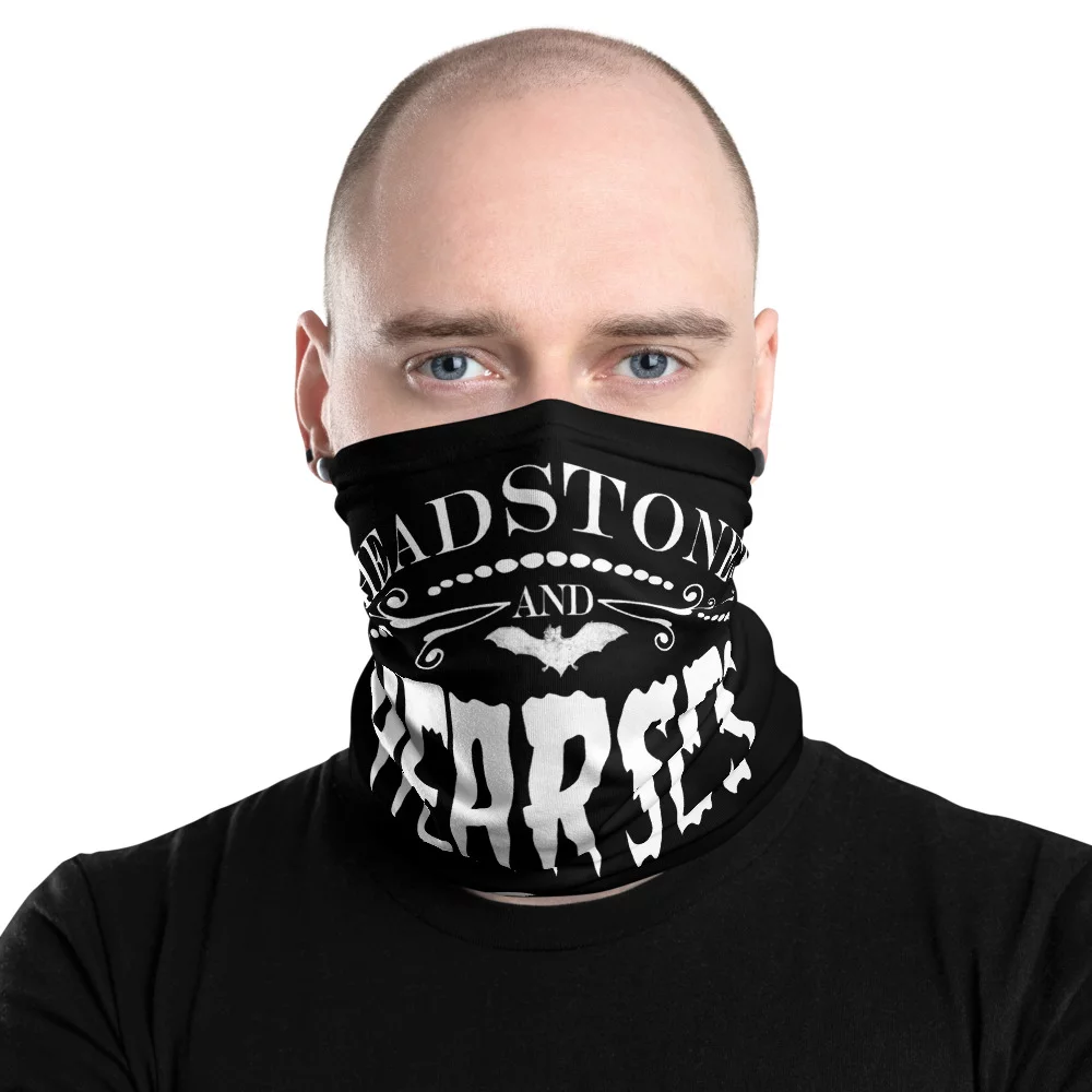 headstones and hearses logo neck gaiter