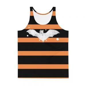 orange and black striped white bat tank top