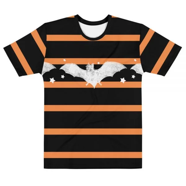 Black and orange striped white bat t-shirt