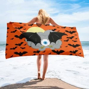 Flying bat eyeball orange beach towel