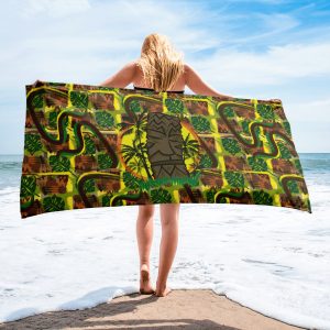 Sunset Tiki large bright beach towel