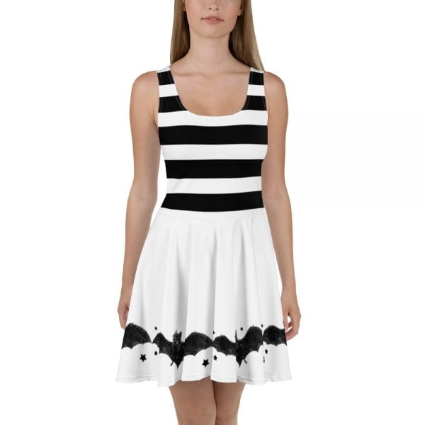 front - black and white stripes and bats skater style dress