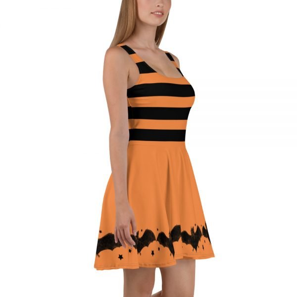 black and orange stripes and bats skater style dress