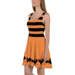 black and orange stripes and bats skater style dress
