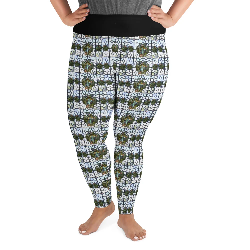 stained glass style plus size leggings with black waist