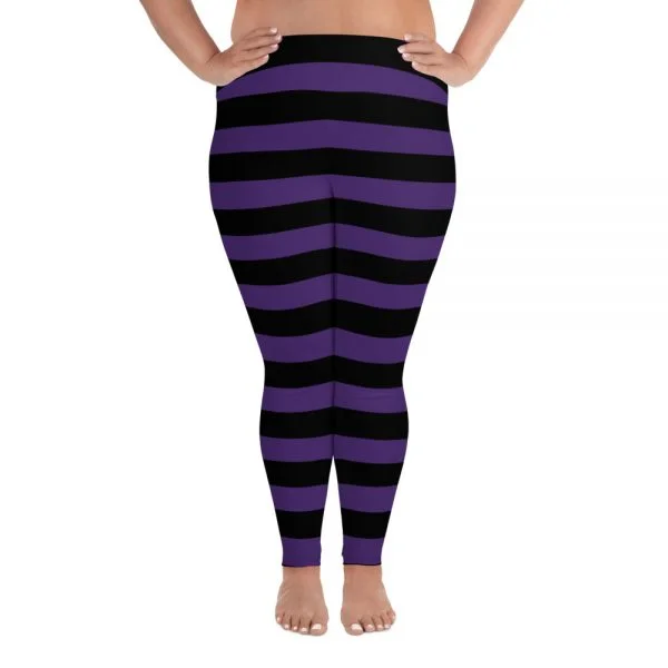 black and purple strip plus size leggings