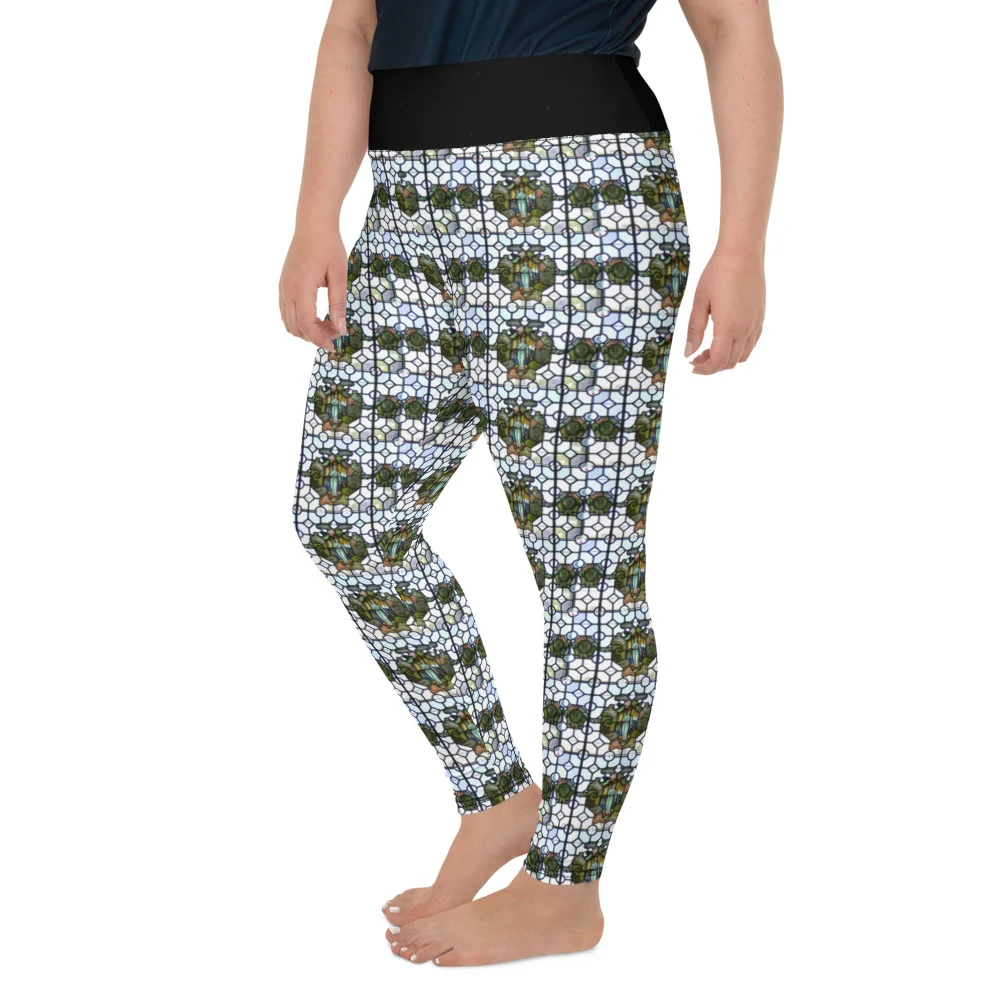 stained glass style plus size leggings with black waist