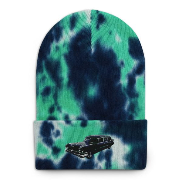Front of the tie dye hearse beanie