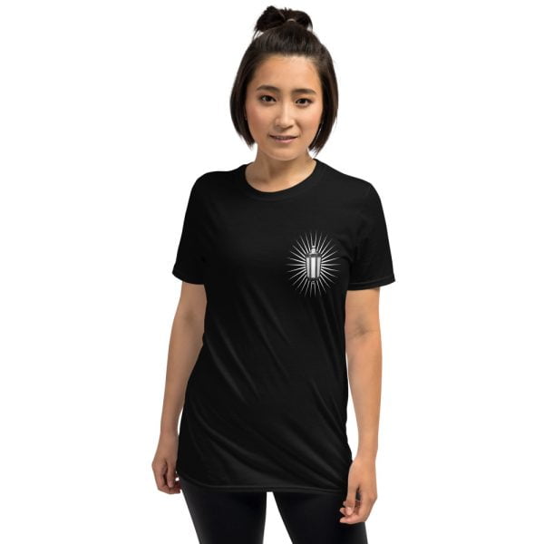 female model in the Hearse Lantern black t-shirt