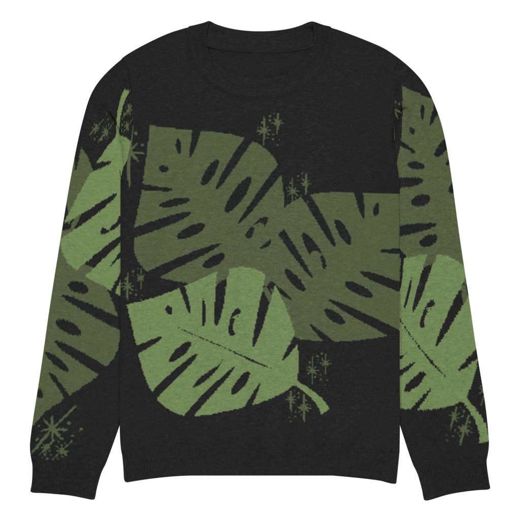 Monstera BLACK Knitted crew neck sweater